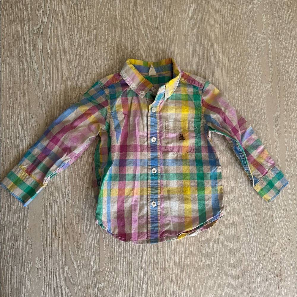GAP baby Plaid pink, blue, green multi color button down, 2T